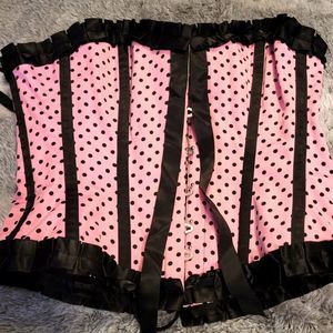 New pink polka dot steel boned Corset